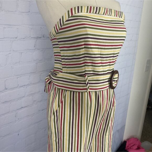 ⭐ 3/$15 Moon River Small Cream Striped Strapless Jumpsuit Belt Pockets - Picture 4 of 11